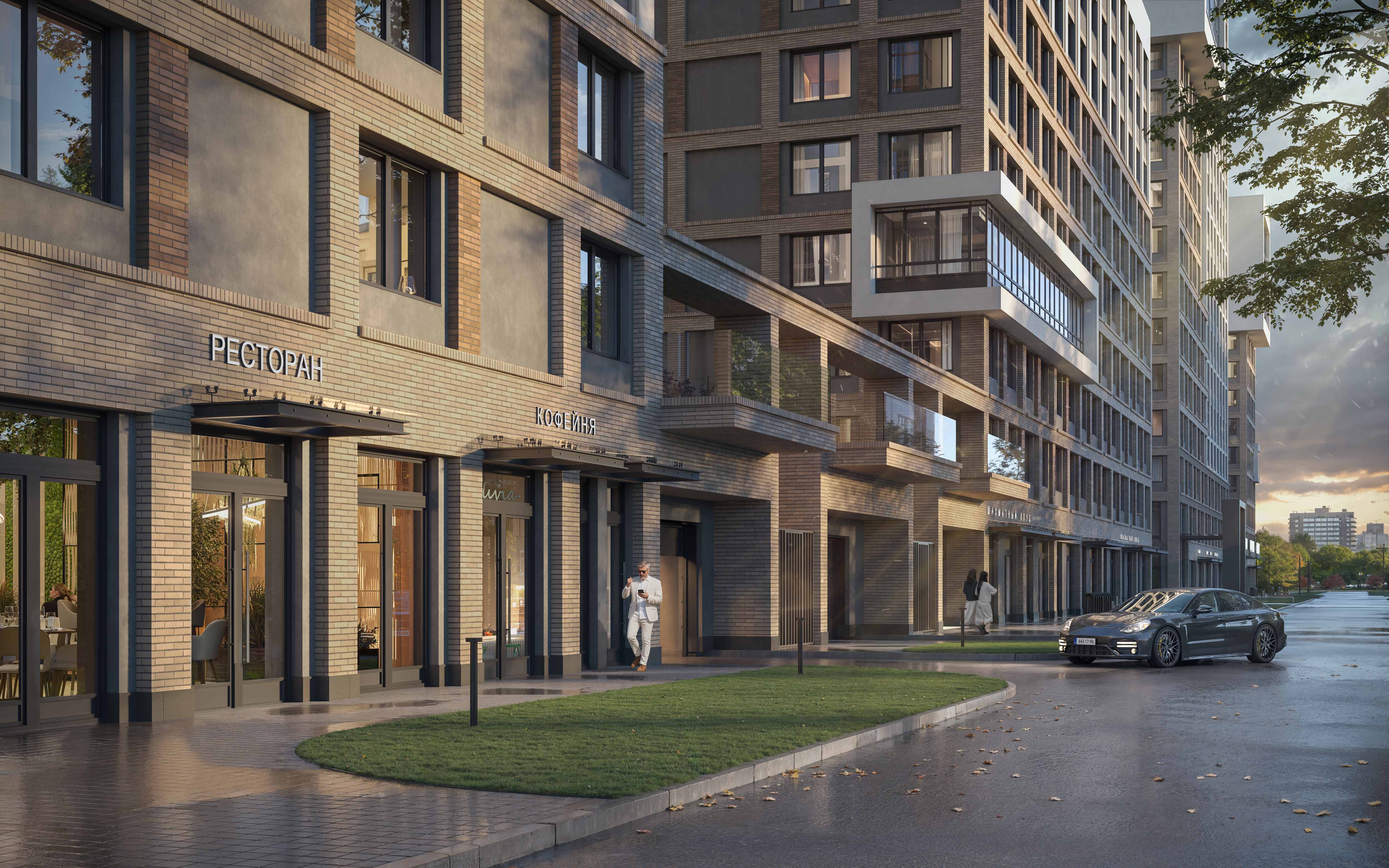 Коммерческие помещения на первых этажах зданий с рестораном и удобной пешеходной зоной